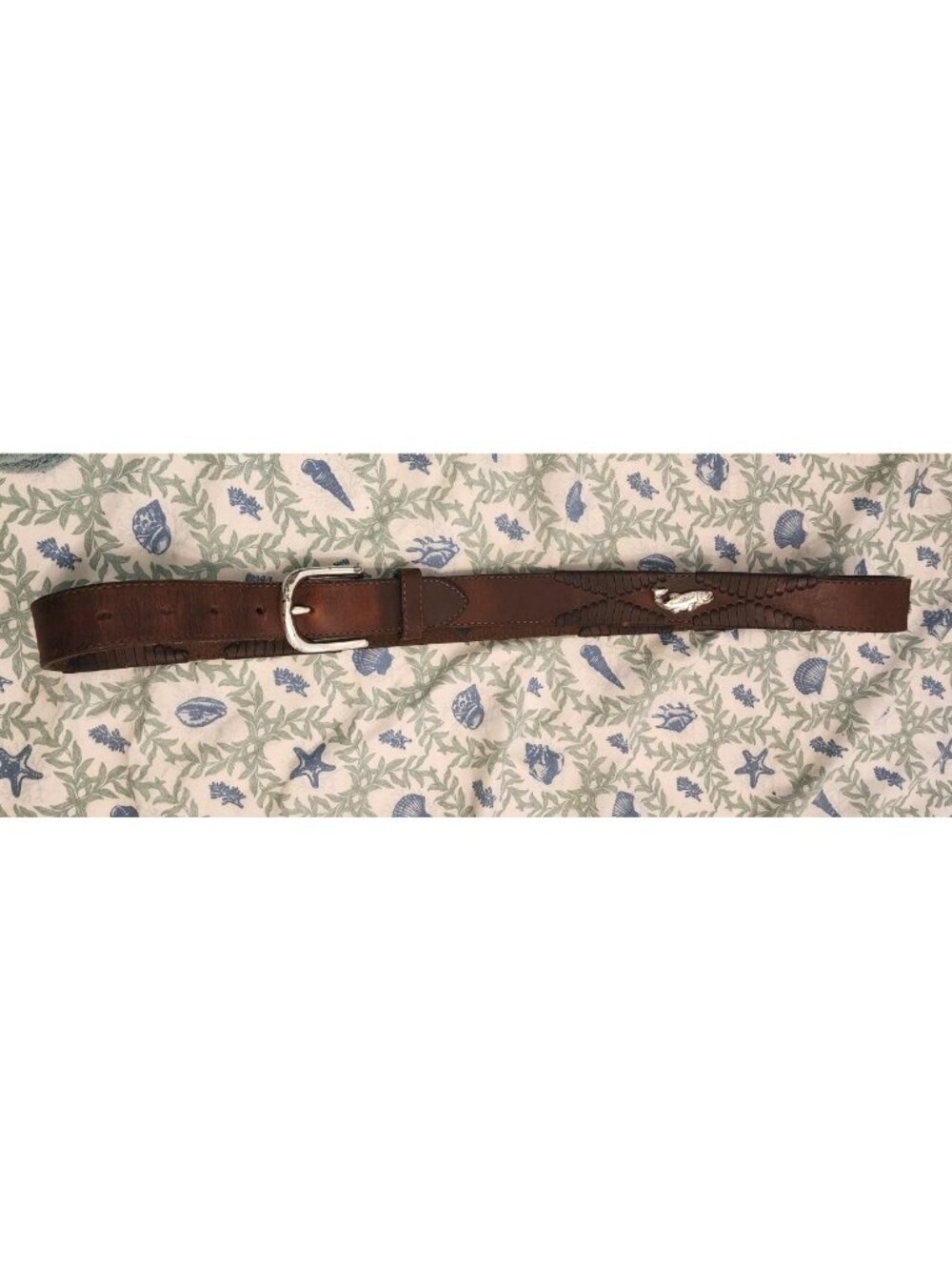 Vintage Brighton Belt 36 Brown Leather Fly Fishing Brass Studs Buckle Woven - Picture 3 of 12